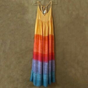 Anthropologie x Carla Weeks Setting Sun Maxi Dress Sunset Tiered Strappy Size M